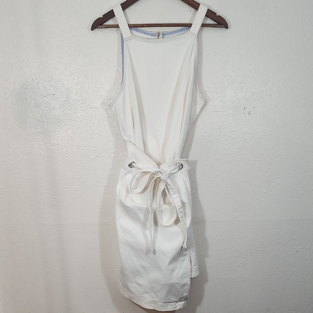 HOLDING HORSES Anthro White Denim Regatta Wrap Dress Size 12